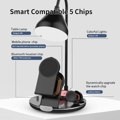 Desktop Mobile Phone Stand Desk Lamp 4 in 1 Multi-function 15W Wireless Charger Mobile Phone Smart Watch Charger photo-2
