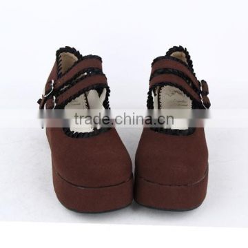 2015 New Fashion Brown Girls School Shoes Napped Cloth High-Quality Gothic Lolita Shoes LL005