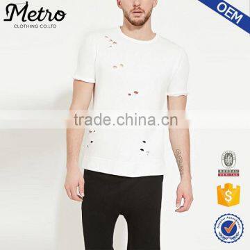 High quality cool boy white cotton damaged t shirts designs