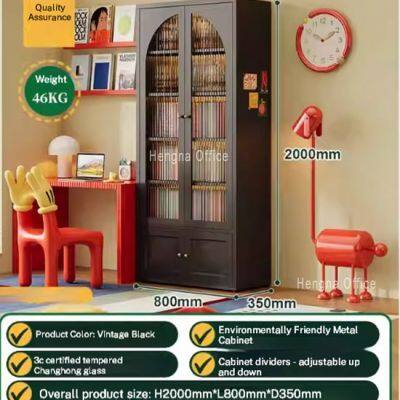 Современный металлический шкаф для хранения с двумя флюсированными стеклянными дверями, книжный шкаф для офиса из стали 0,8 мм для корпоративных помещений в Сиднее, антикапельный безопасный дизайн