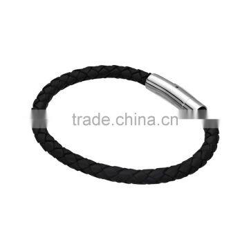 New Products 2016 Mens Leather Bracelets ,Black Leather Bracelet With Silver Plated