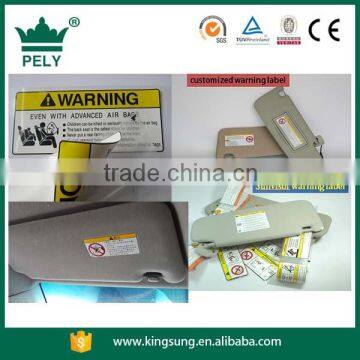 PET film heat transfer sticker warning lable for automobile sun-visor