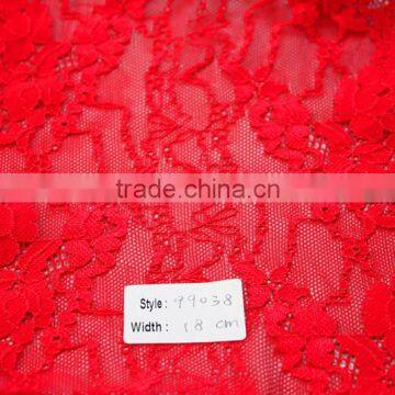 red lace trim elastic polyester fabric for lady panties and bra