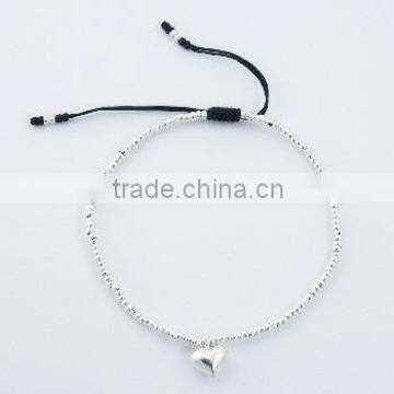 Silver Heart Charm & Small Beads Handmade Macrame Bracelet