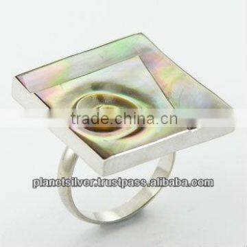 Sterling Silver Shell Ring Rainbow Shell Hand Carved