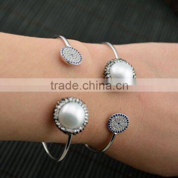 LFD-B0010 ~ Druzy Pearl Pave Rhinestone Crystal Charms Cuff Bangle Bracelet Jewelry Finding For Women