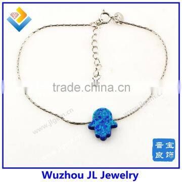 Silver Hamsa Bracelet / Synthetic Opal Blue Opal Bracelet photo-2