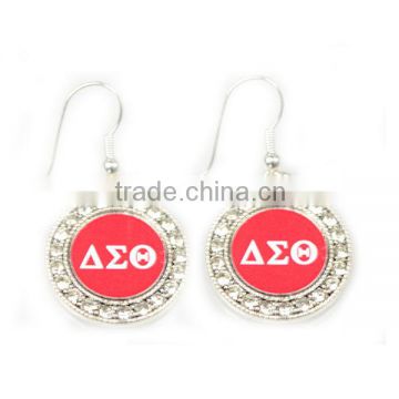 Vnistar newest pierced delta sigma theta round crystal earring greek big charm jewelry wholesale