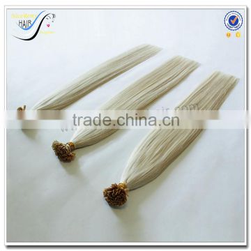 Wholesale russian style silky straight 100% virgin human hair white color flat tiop hair extension