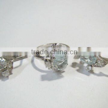 Wholesale 925 silver White Topaz Ring and Earring Set