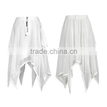 PQ-149 PUNK Women's White Shortl Crochet Bat Irregular Mesh Skirt photo-4