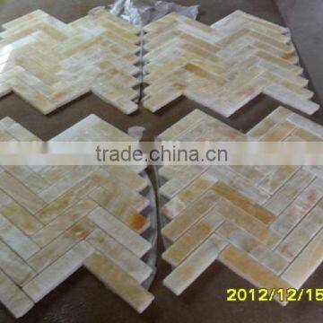 Hot Yellow Honey Onyx Polished Herringbone Onyx Mosaic Tiles on Sale photo-3