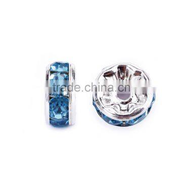 Silver Plated Aquamarine Color #202 Rhinestone Jewelry Rondelle Spacer Beads Variation Color and Size 4mm/6mm/8mm/10mm photo-2