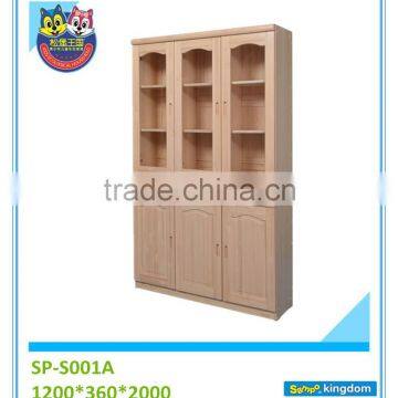 office furniture teak wood bookcase with glass door#SP-S001A