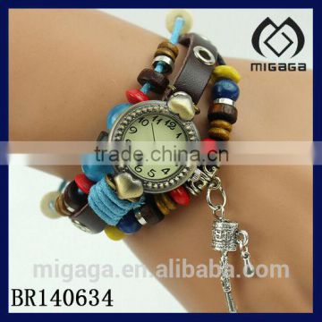 fashion colorful beads braided bracelet watch*Chinese element style leather bracelet watch