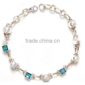 Fashion Silver Ebay Silver Bracelet blue topaz jewelry fresh water pearl jewelry