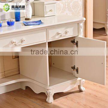 Luxury Antique European French Baroque Style Ivory White Hand Carved Wooden MDF Vanity Dressing Table Set photo-4