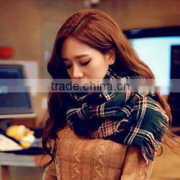 England Oversized Scarf Color Double-sided Plaid Scarf Tippet photo-3