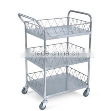 Factory Sale Stainless Steel Instrument Trolley Three Shelves with wire baskets