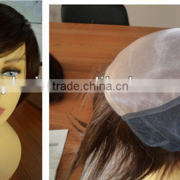 buying website on line 100% human hair wig front mono women wig black color real hair breathing short hair wig