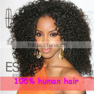 Natural looking jet black, afro curl, wholesale price Brazilian hair lace front wig