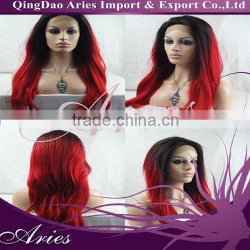 TColor Black/Red, Peruvian Hair Ombre Two Tone Color Front Lace Wigs