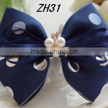 Silver Polka Dot Ribbon Hair Bow For Long Hair                        
                                                Quality Choice