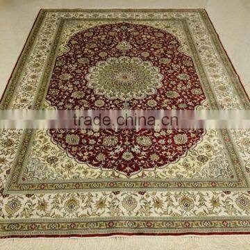 Turkish knotes silk crimson hand made persian rugs