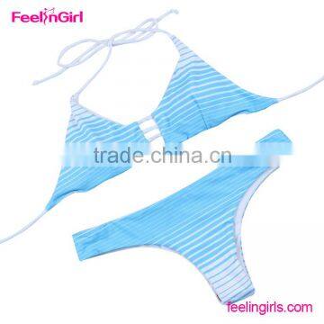 Light blue with white stripe open sexy photo bathing suit