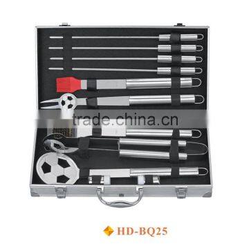 wholesale price 9 pcs portable soccer sport football brazilian BBQ set in aluminium case for barbecue tool outdoor use