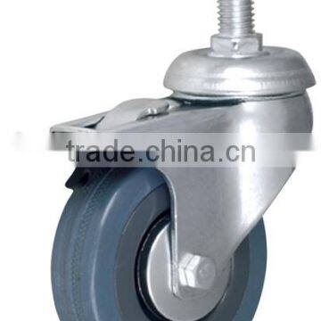 first quality D50mm threaded grey rubber caster wheel, brake