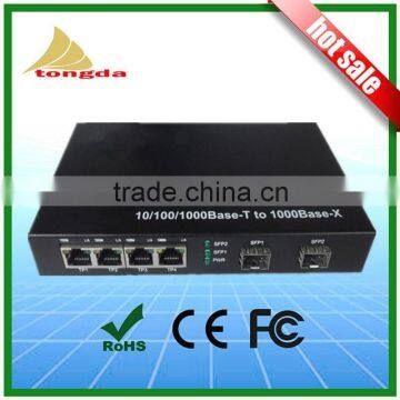 4 rj45 1000 Base-TX - 2X1000Base-FX ethernet sfp Fiber optic Switch converter