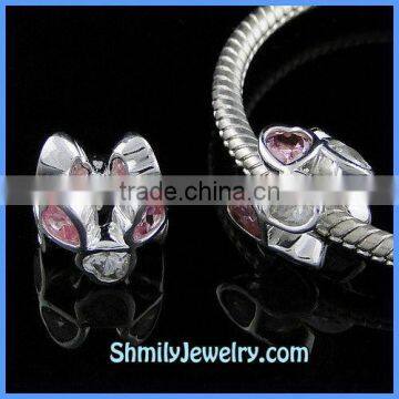 Wholesale Fashion Pink & White 925 Silver Crystal Beads BCZ37A