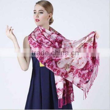 wholesales fashion 175cm double side rose 100% long silk brushed scarf for women