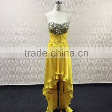 China Wholesale Front Short And Long Back Yellow Gold Bridesmaid Dresses