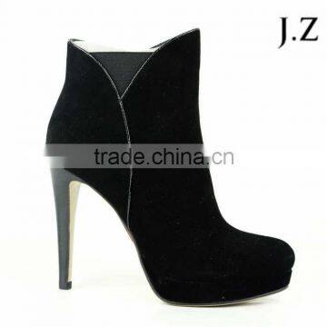 OB56 cheap price wholesale slim high heel round toe suede upper zipper up black insole fashion women ankle boots