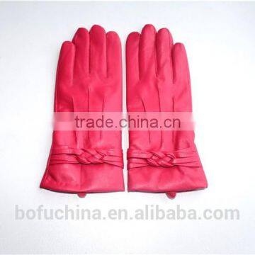 Hot Product Fashion Pink Leather Glove Wholesale With Bow On Cuff