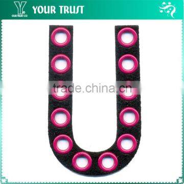 Hot Pink Metal Grommet U Iron-on Alphabet Letter Applique Patch