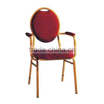high quality stacking metal fabric round back banquet chair with armrest