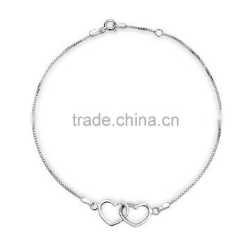 Fashion Zinc Silver Design Box Chain Link Double Open Interlocking Hearts Anklet