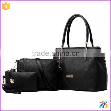 Hot sale black 3 pcs leather women set bags trendy handbags for women