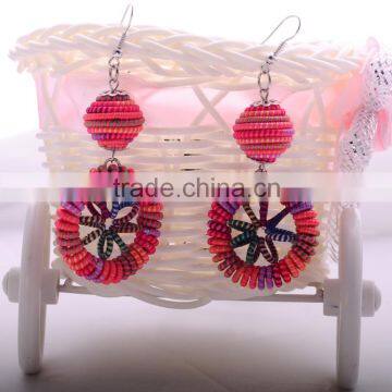 >>>New Design Fine National Style Handmade Woven Big Lantern Colorful Rope Jewelry Fancy Drop Earring/ photo-3