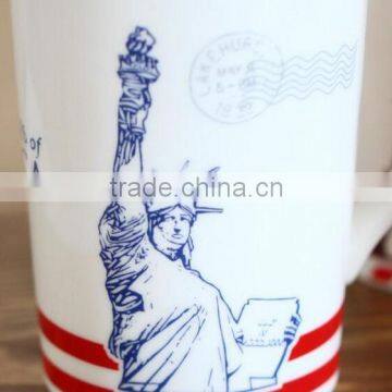 hot-selling summer new creative iron tower and statue of liberty ceramic office mug with cover and spoon