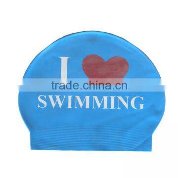 High Quality I LOVE SWIMMING Printed Funny Adult/Kids silicone swimming cap