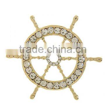 LARGE CRYSTAL PAVE SHIP WHEEL DESIGN BROOCH