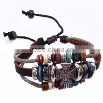 Leather Rope Alloy Roman Cross Color Multicolor Hemp Bracelet