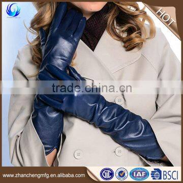 Classic ladies wool lined blue sheepskin leather gloves manufacturers