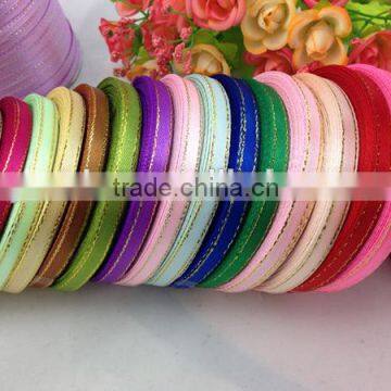 Wholesale Cheap Satin Ribbon Roll With Gold Metallic Edges For Cake Gift Flower Packaging Decoration 25yards/roll