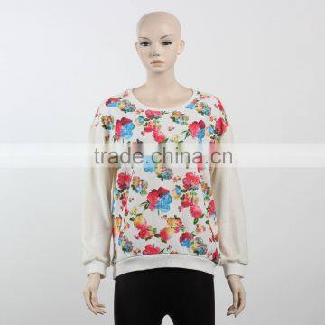 F5W13066 2016 Hot Sale Women Long Sleeve Floral Print Sweatshirt