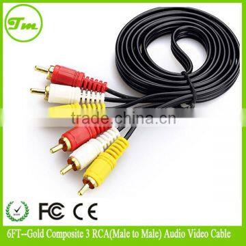 6FT--Gold Composite 3 RCA(Male to Male) Audio Video Cable